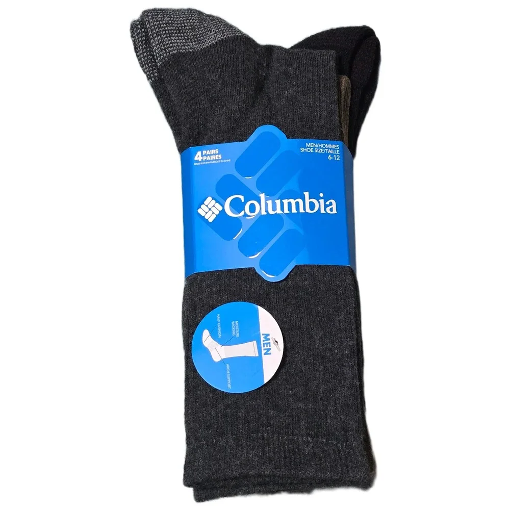 Columbia Men Crew Socks Pack Shoe Sz 6-12 Moisture Wicking‎ Arch Support (W)